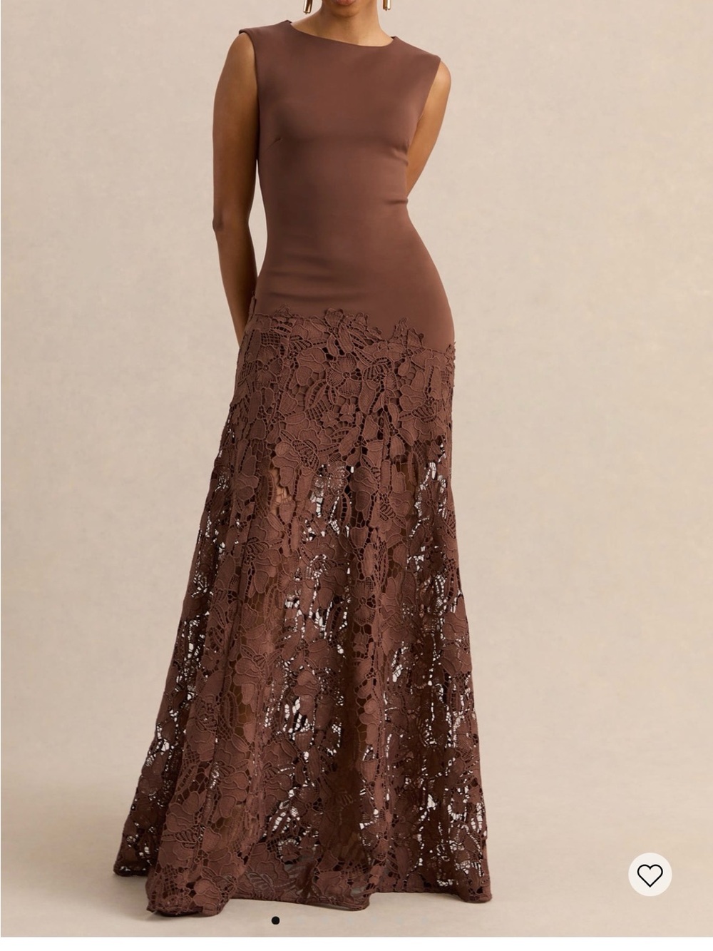 Club L London Brown Lace-Trim Maxi Dress Callune